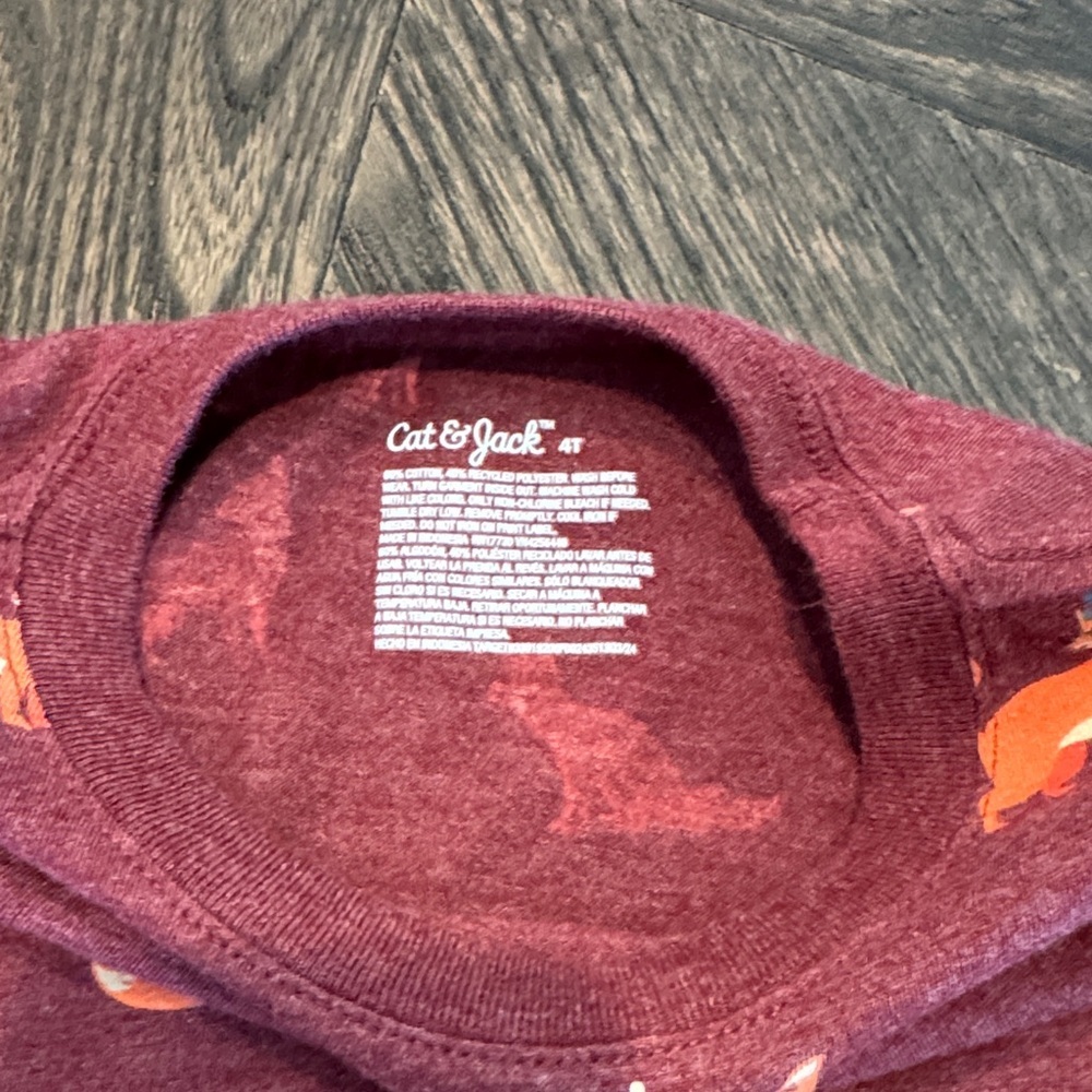 Cat & Jack Maroon Fox Print Long Sleeve Tee - Picture 2 of 3